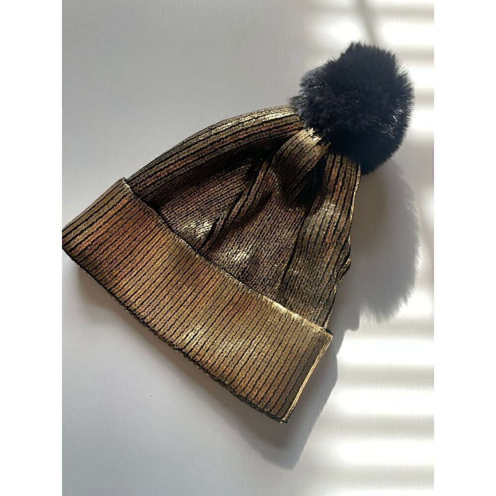 1 Gold  Beanie Colored Metal Hip Hop Style Knit Hat